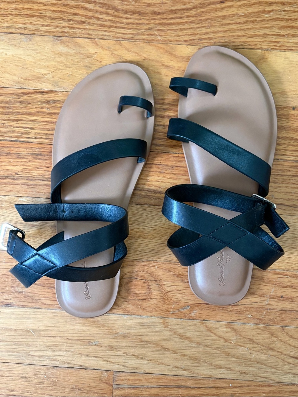 Women's Black Strappy Flat Sandals